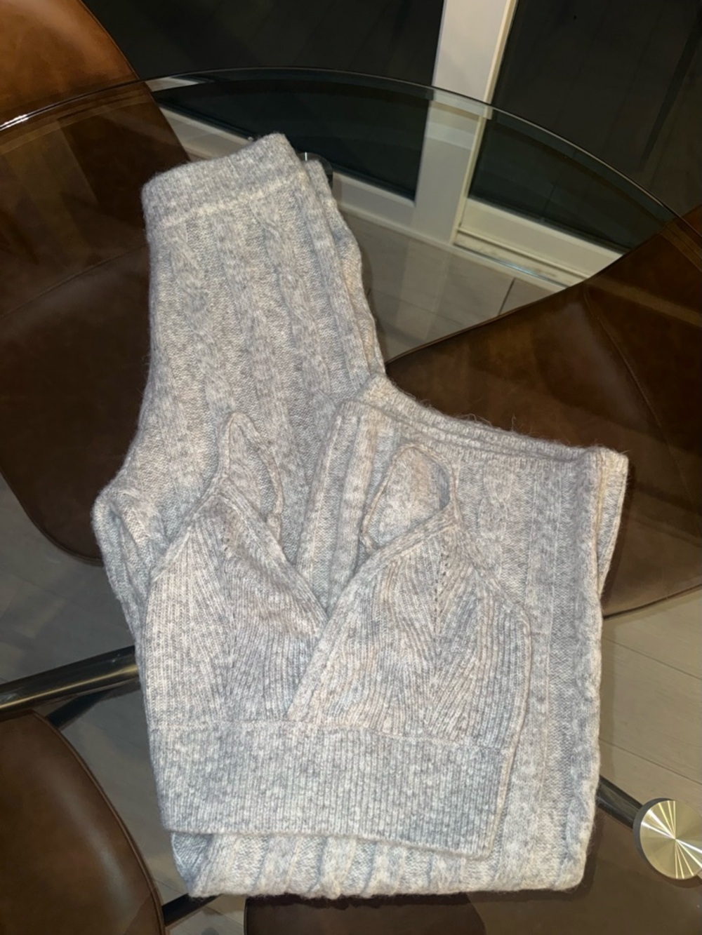 Cozy Light Gray Knit Sweater Set - Bralette & Cardigan - XS Bottom S Top